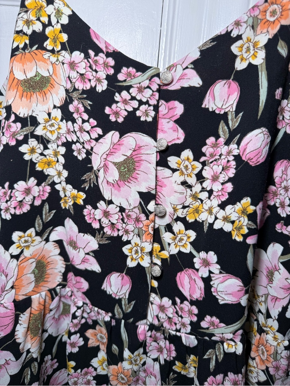 ADORA Black Floral Dress with Pink & Peach Blooms - Picture 2 of 3
